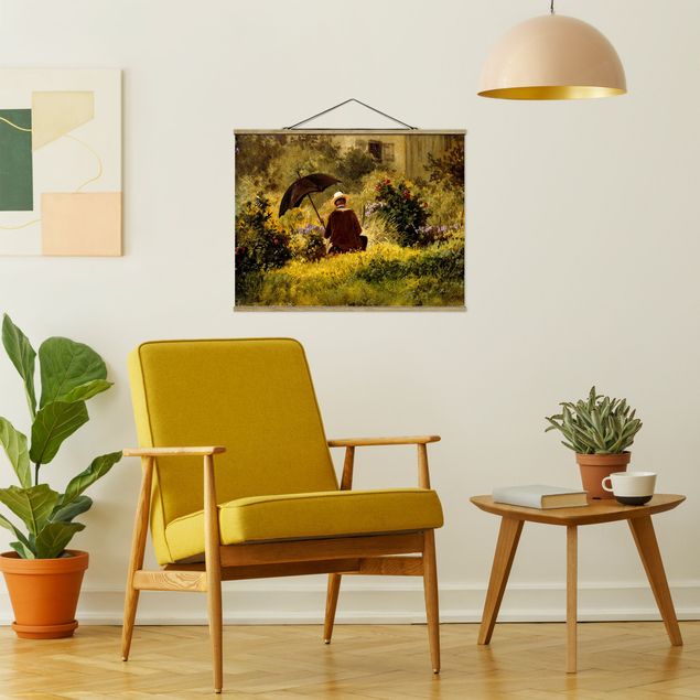 Foto su tessuto da parete con bastone - Carl Spitzweg - Il Pittore In The Garden - Orizzontale 3:4