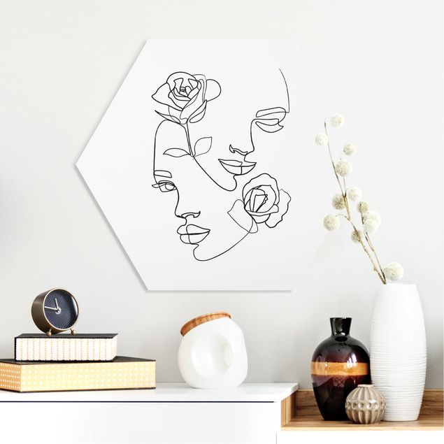 Esagono in forex - Line Art Faces donne Roses Bianco e nero