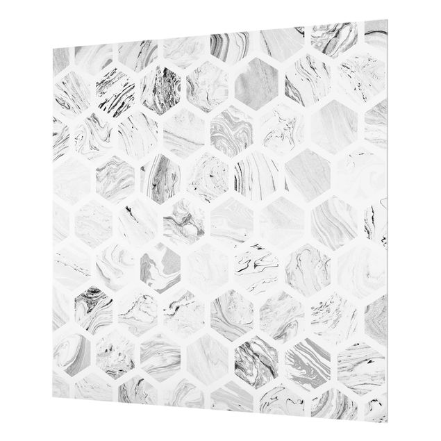 Paraschizzi in vetro - Esagoni di marmo in tonalità di grigio - Quadrato 1:1