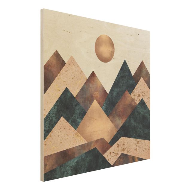 Stampa su legno - Geometrico Monti bronzo - Quadrato 1:1