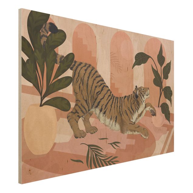 Stampa su legno - Illustrazione Tiger in rosa pastello pittura - Orizzontale 2:3