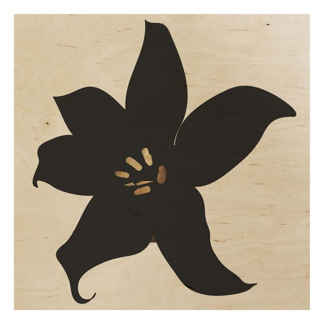 Stampa su legno - Mondo vegetale grafico - Orchidea in nero e oro - Quadrato 1:1