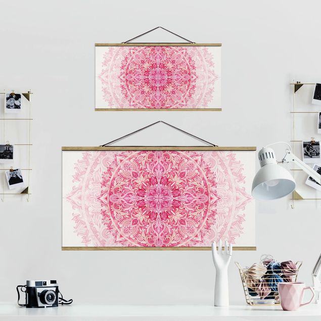 Foto su tessuto da parete con bastone - Mandala Acquerello Ornamento Rosa - Orizzontale 1:2