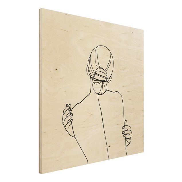 Stampa su legno - Line Art Woman Back Bianco e nero - Quadrato 1:1