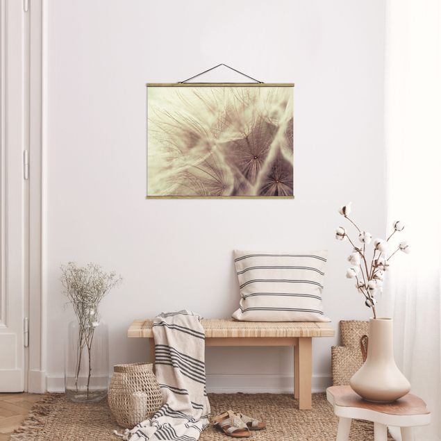 Foto su tessuto da parete con bastone - Dettagliata Dandelion Macro Shot con sfocatura effetto vintage - Orizzontale 3:4