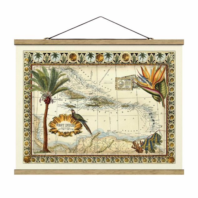 Foto su tessuto da parete con bastone - Vintage Tropical Mappa West Indies - Orizzontale 3:4