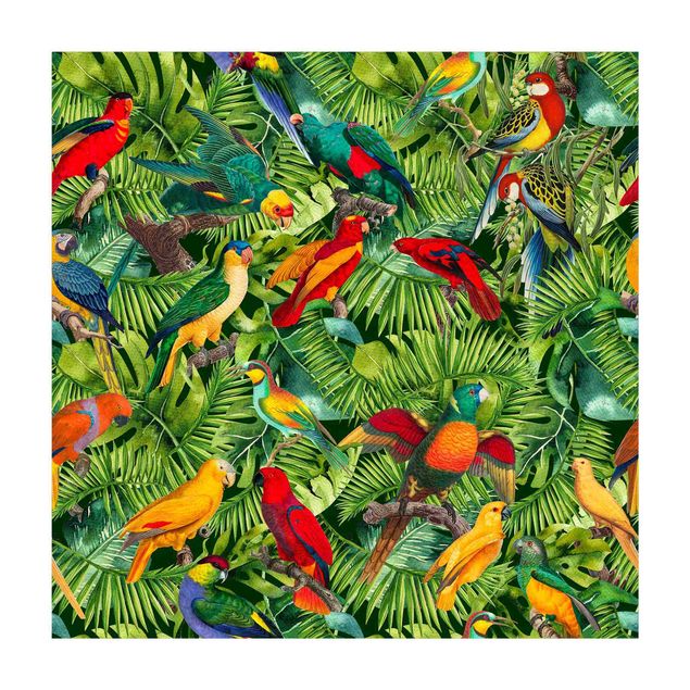 Tappeti giungla Collage colorato - Pappagalli nella giungla