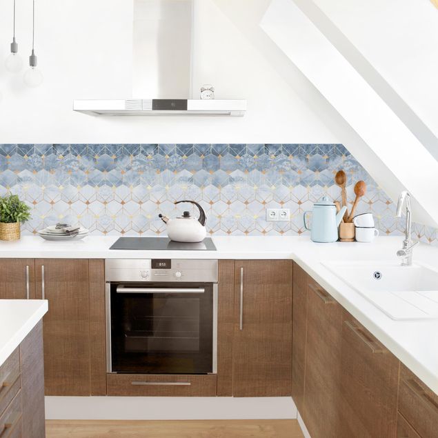 Rivestimenti cucina di plastica Geometria blu di Art déco dorata II