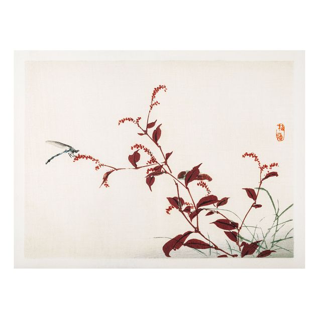 Stampa su Forex - Asian Vintage Disegno Red Branch con libellula - Orizzontale 3:4