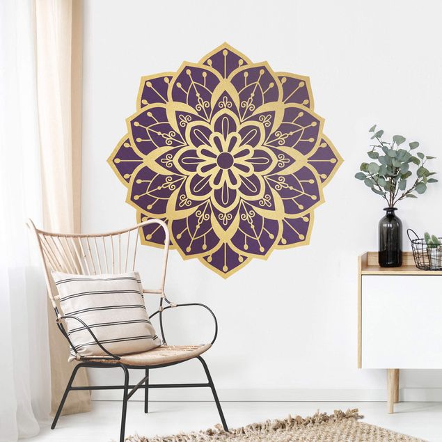 Adesivo murale - Mandala Fiore modello oro viola