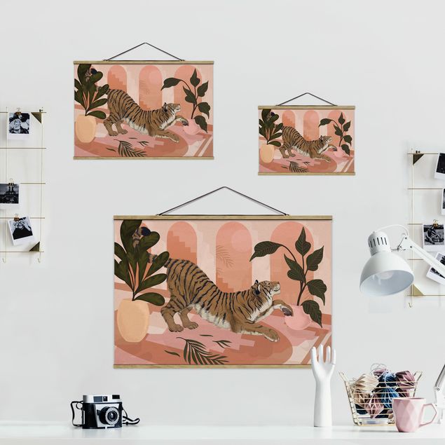 Foto su tessuto da parete con bastone - Laura Graves - Illustrazione Tiger in rosa pastello pittura - Orizzontale 2:3