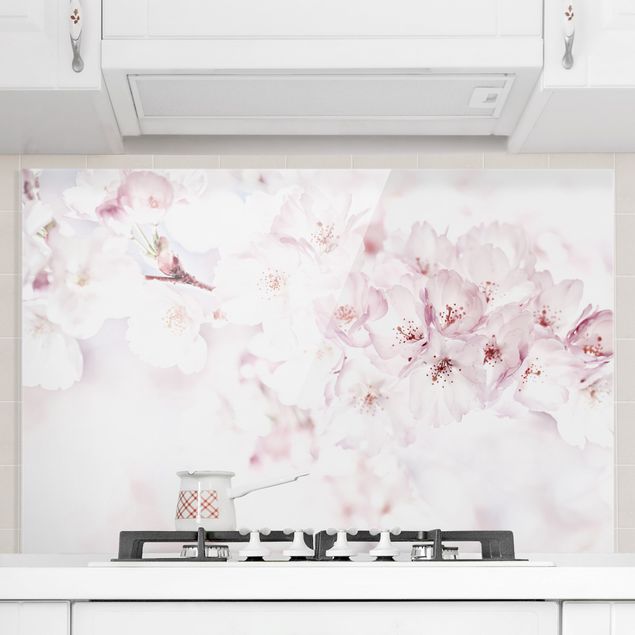 paraschizzi cucina vetro magnetico Tocco di fiori di ciliegio