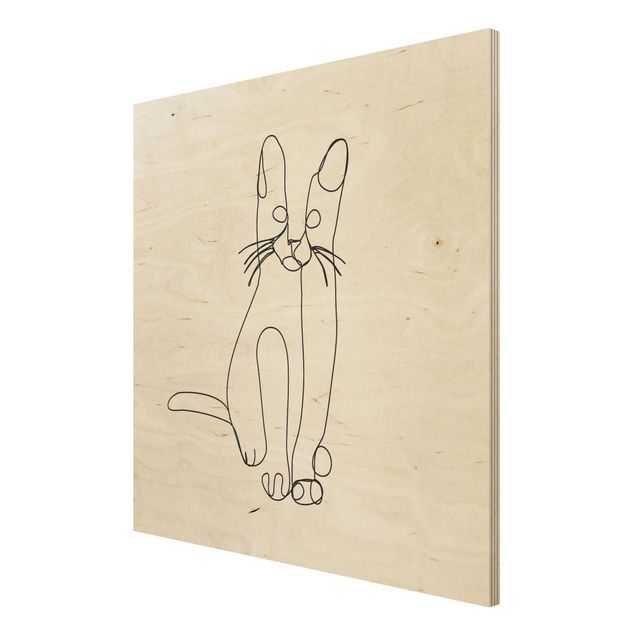 Stampa su legno - Cat Line Art - Quadrato 1:1