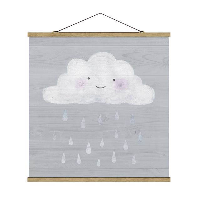 Quadro su tessuto con stecche per poster - Nube con argento Raindrops - Quadrato 1:1