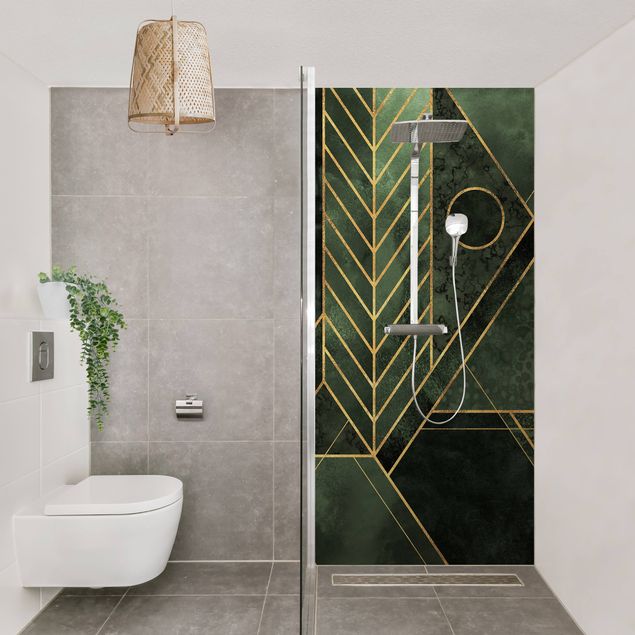 Rivestimenti per doccia verde Forme geometriche oro smeraldo