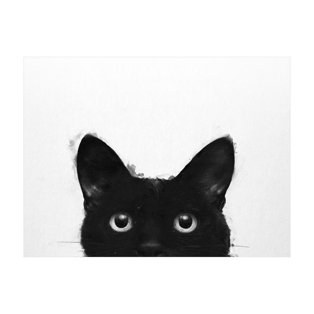 Tappeti antracite Illustrazione - Gatto nero su pittura bianca