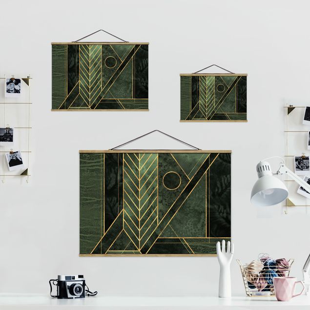 Foto su tessuto da parete con bastone - Elisabeth Fredriksson - Forme geometriche oro verde smeraldo - Orizzontale 2:3