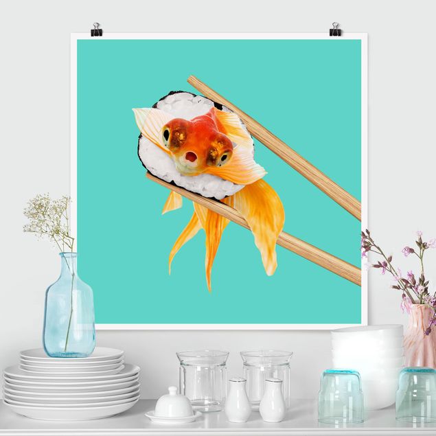 Poster acquerello Sushi con pesce rosso