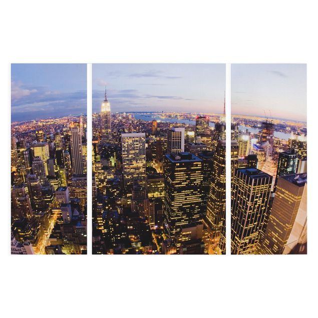 Stampa su tela 3 parti - New York Skyline At Night - Trittico