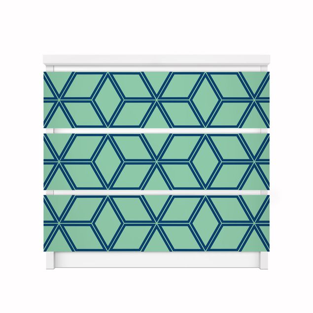 Carta adesiva per mobili IKEA - Malm Cassettiera 3xCassetti - Cube pattern green