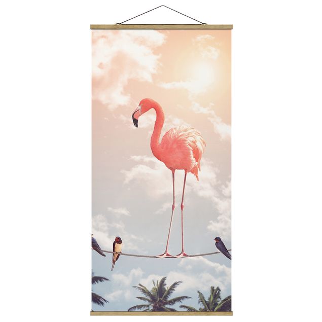 Quadro su tessuto con stecche per poster - Cielo Con Flamingo - Verticale 2:1