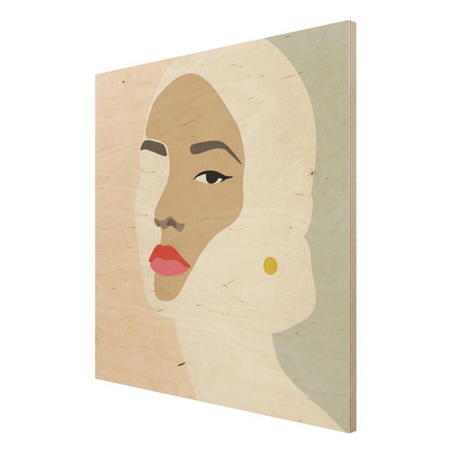Stampa su legno - Line art ritratto Donna grigio pastello - Quadrato 1:1