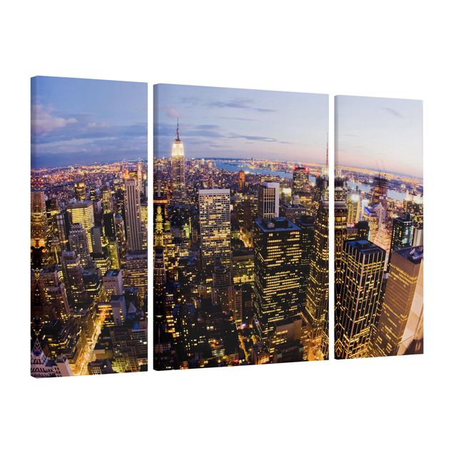 Stampa su tela 3 parti - New York Skyline At Night - Trittico
