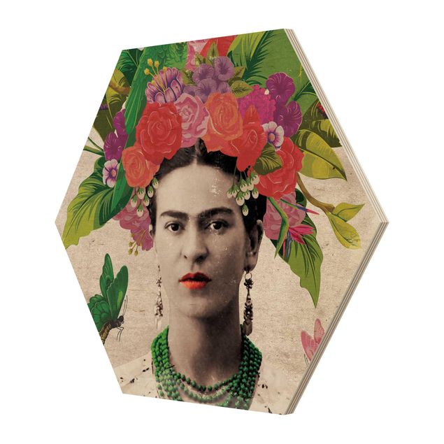 Esagono in legno - Frida Kahlo - Fiore Ritratto
