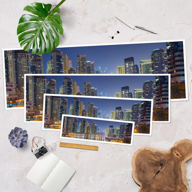 Poster - Dubai Night Skyline - Panorama formato orizzontale