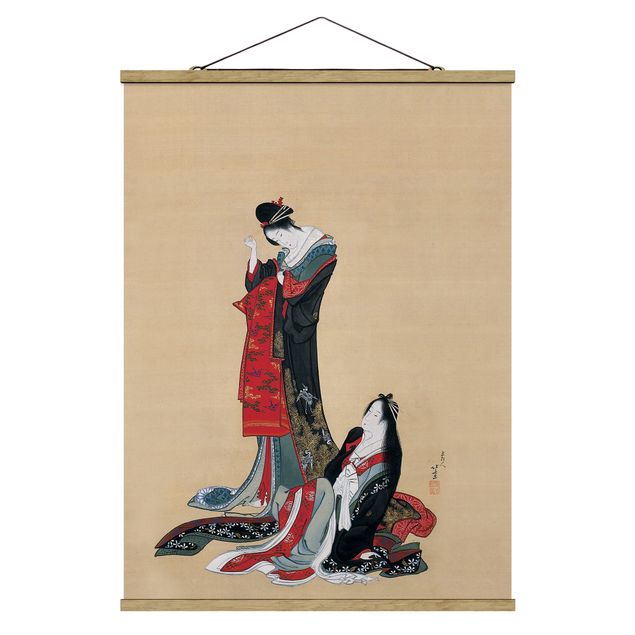 Foto su tessuto da parete con bastone - Katsushika Hokusai - Due Courtesans - Verticale 4:3