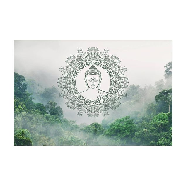 Tappeto bagno verde Mandala di Buddha nella nebbia