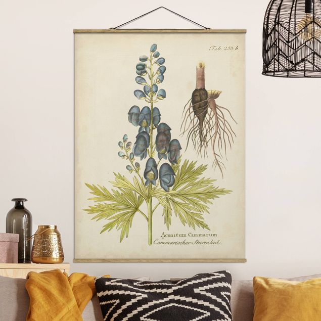 Foto su tessuto da parete con bastone - Vintage Botanica In Blue Aconito - Verticale 4:3