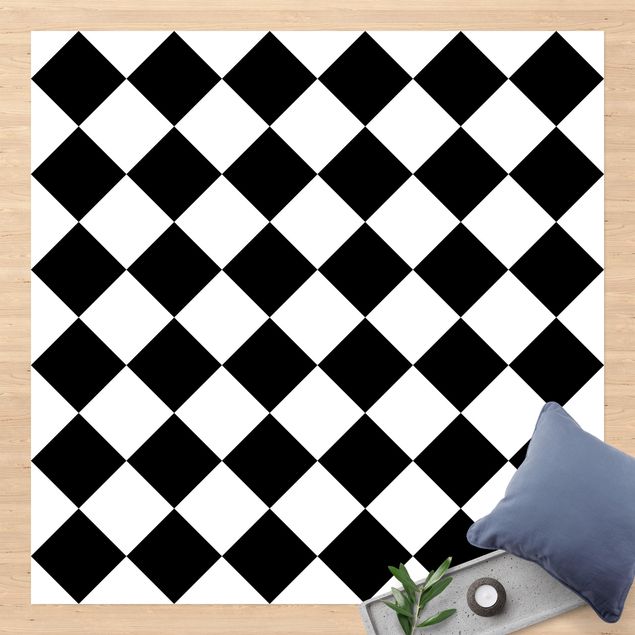 Tappeto per terrazzo esterno Motivo geometrico scacchiera ruotata bianco e nero