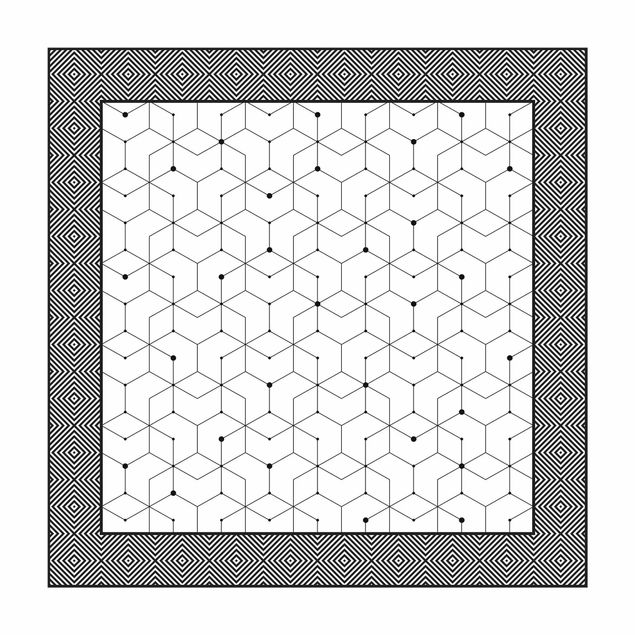 Tappeti bianco e nero Piastrelle geometriche linee tratteggiate bianco e nero con bordo
