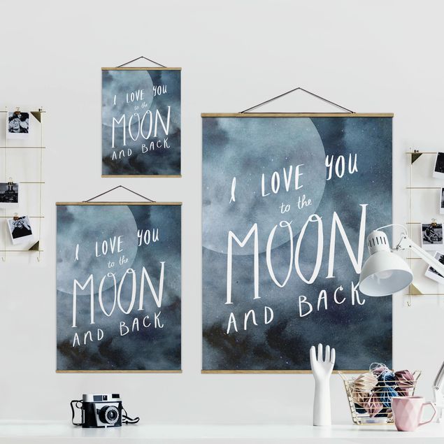 Foto su tessuto da parete con bastone - Amore celeste - Luna - Verticale 4:3