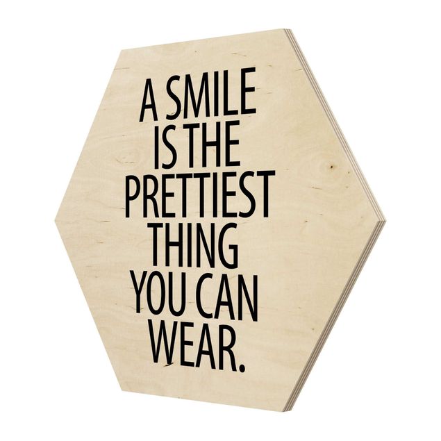 Esagono in legno - Un sorriso è la più bella cosa Sans Serif