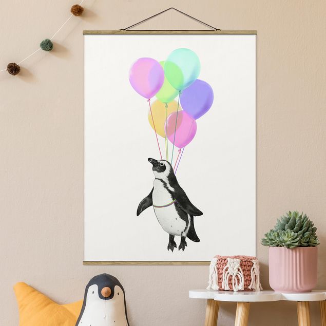 Foto su tessuto da parete Illustrazione Penguin pastello Palloncini  verticale 3:4 su