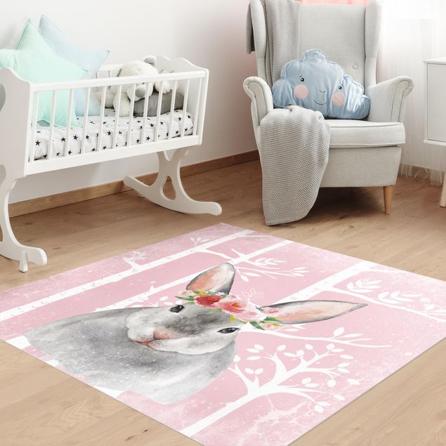 Tappeti moderni soggiorno Coniglio acquerello rosa chiaro