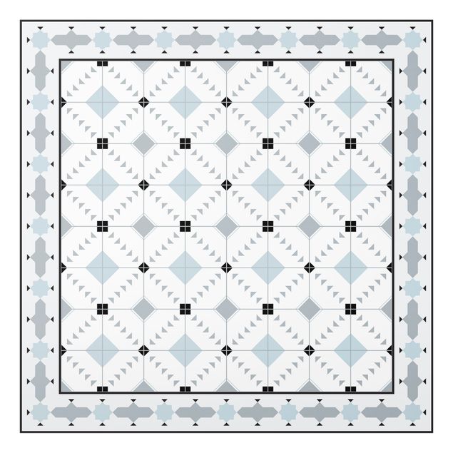 Paraschizzi in vetro - Piastrelle geometriche Ikat blu con bordi - Quadrato 1:1
