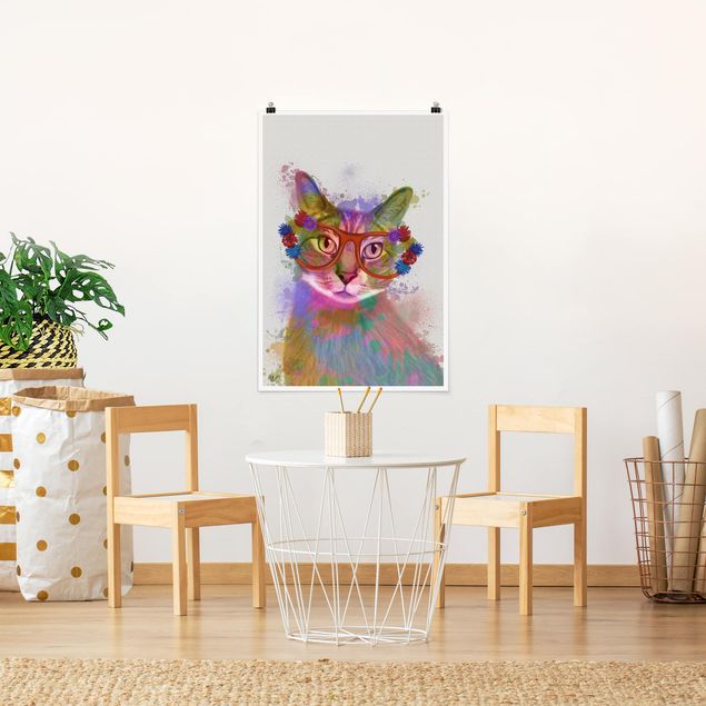 Poster illustrazioni Gatto con schizzi arcobaleno