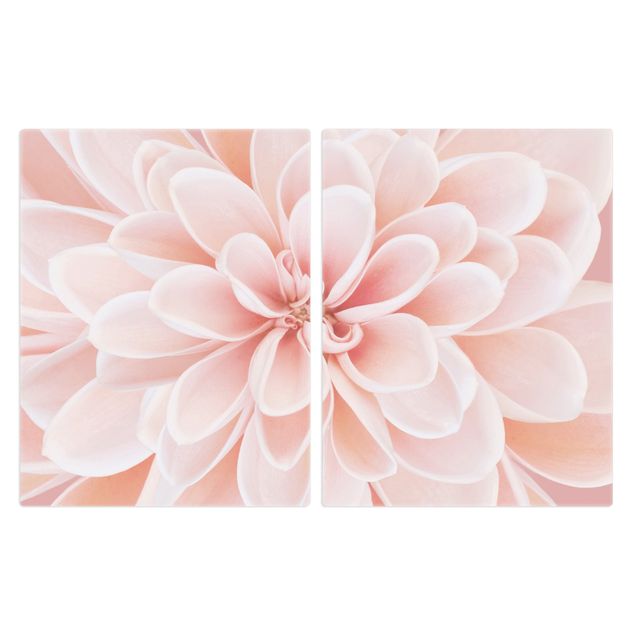 Coprifornelli in vetro - Dalie in rosa pastello - 52x80cm