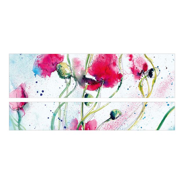 Carta adesiva per mobili IKEA - Malm Letto basso 160x200cm Painted Poppies