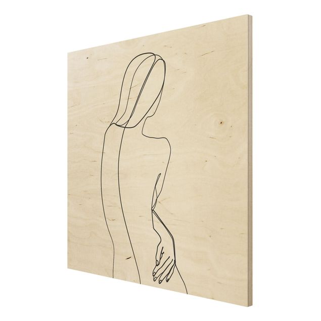 Stampa su legno - Line Art indietro Donna Bianco e nero - Quadrato 1:1