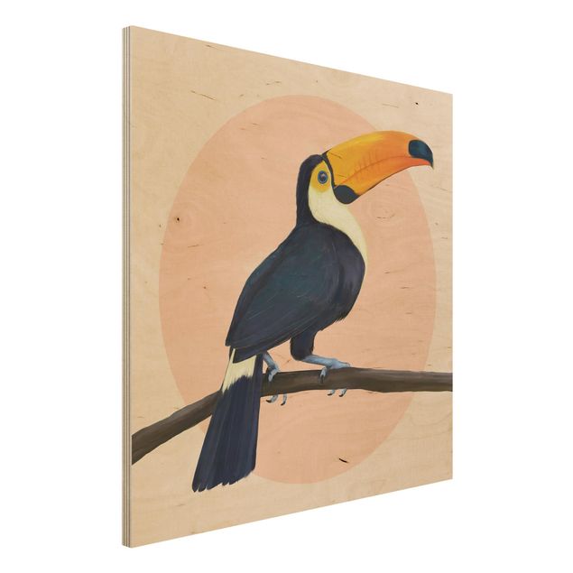 Stampa su legno - Illustrazione Uccello Toucan pastello pittura - Quadrato 1:1