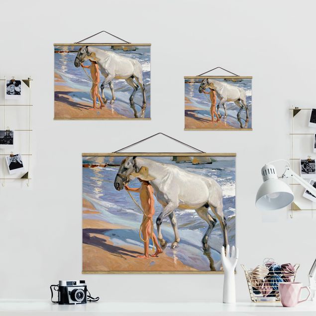 Foto su tessuto da parete con bastone - Joaquin Sorolla - Il Bagno del cavallo - Orizzontale 3:4