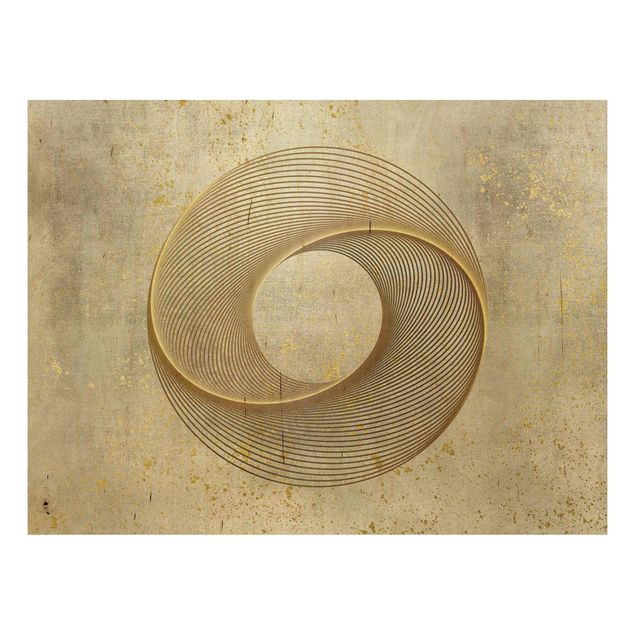 Stampa su legno - Line Art cerchio d'oro a spirale - Orizzontale 3:4