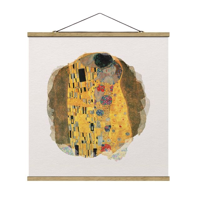 Quadro su tessuto con stecche per poster - Acquarelli - Gustav Klimt - The Kiss - Quadrato 1:1