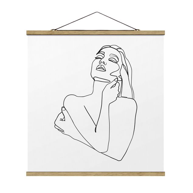 Quadro su tessuto con stecche per poster - Line Art Torso della donna Bianco e nero - Quadrato 1:1