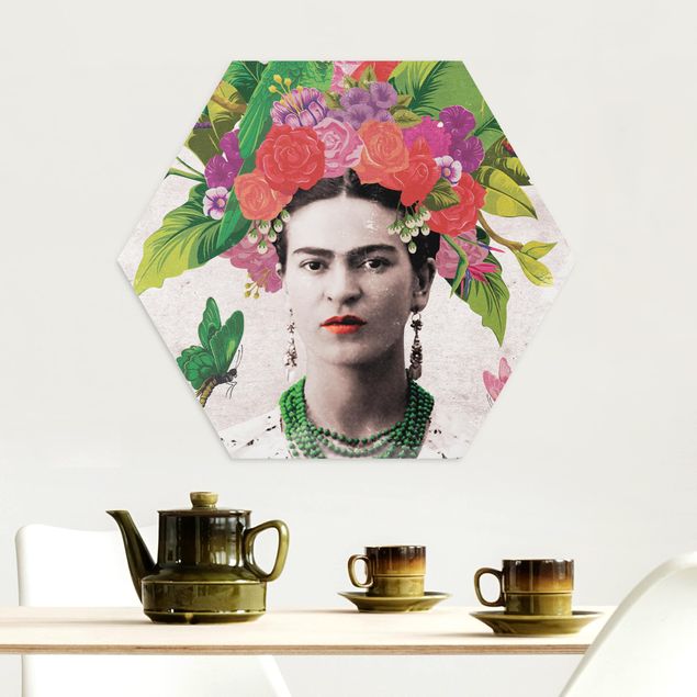 Esagono in Alluminio Dibond - Frida Kahlo - Fiore Ritratto