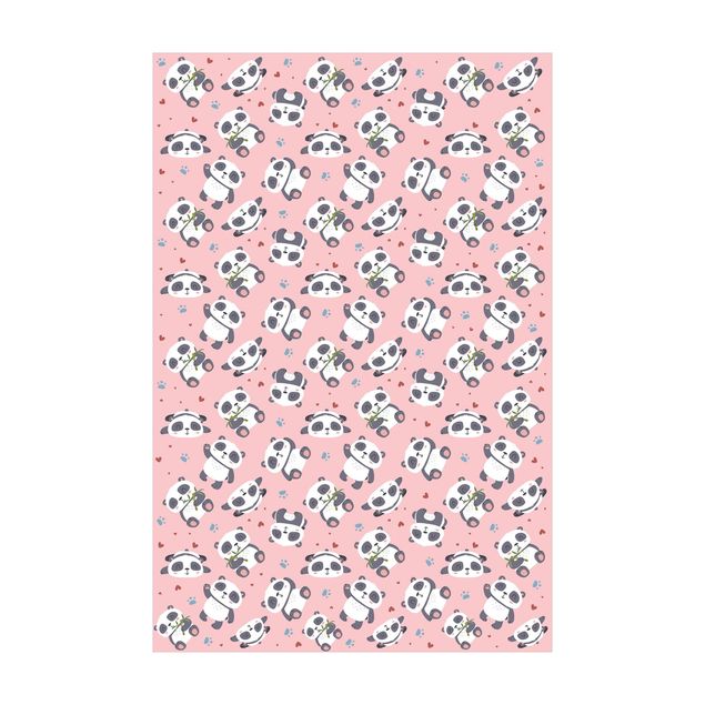 Tappeto bagno rosa Tenero panda con impronte di zampe e cuori rosa pastello